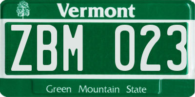 VT license plate ZBM023