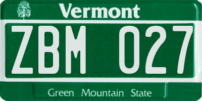 VT license plate ZBM027