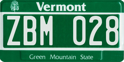 VT license plate ZBM028