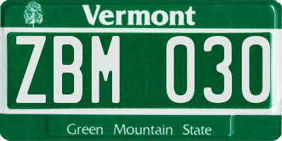 VT license plate ZBM030