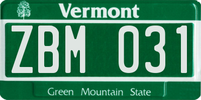 VT license plate ZBM031