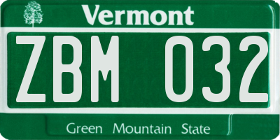VT license plate ZBM032