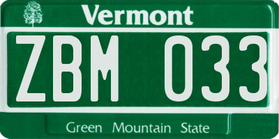 VT license plate ZBM033