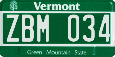 VT license plate ZBM034