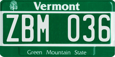 VT license plate ZBM036