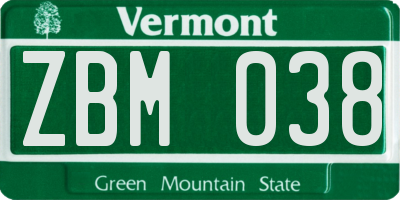 VT license plate ZBM038