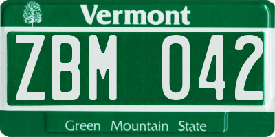VT license plate ZBM042