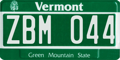 VT license plate ZBM044