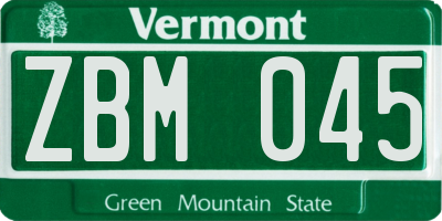 VT license plate ZBM045