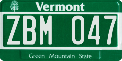 VT license plate ZBM047