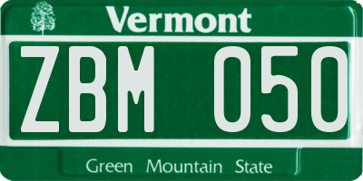 VT license plate ZBM050