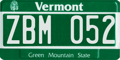 VT license plate ZBM052