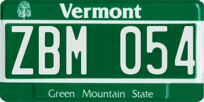 VT license plate ZBM054
