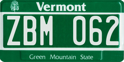 VT license plate ZBM062