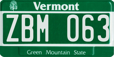 VT license plate ZBM063