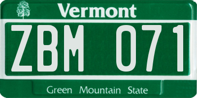 VT license plate ZBM071