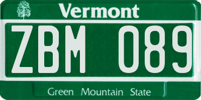 VT license plate ZBM089