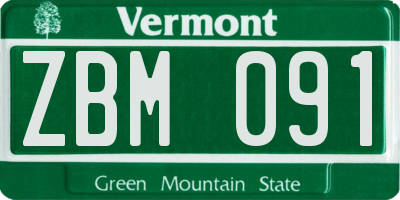 VT license plate ZBM091