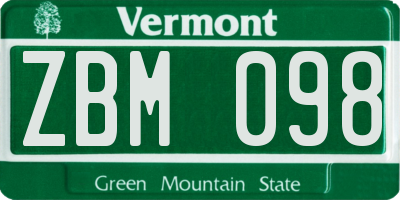 VT license plate ZBM098