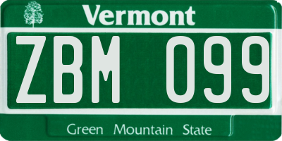 VT license plate ZBM099