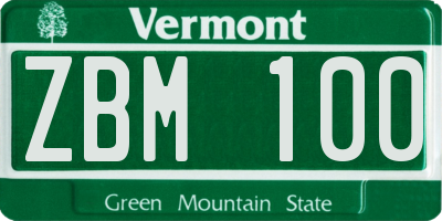 VT license plate ZBM100