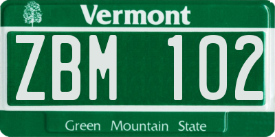 VT license plate ZBM102