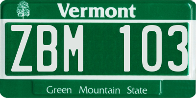 VT license plate ZBM103