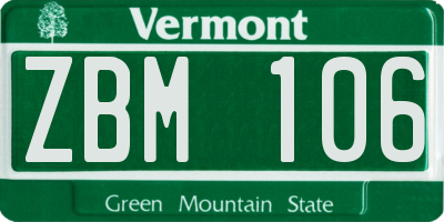 VT license plate ZBM106
