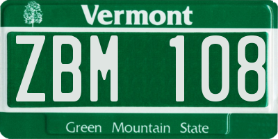 VT license plate ZBM108