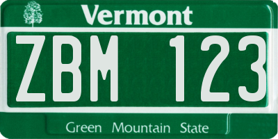 VT license plate ZBM123
