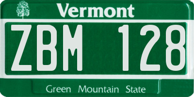 VT license plate ZBM128