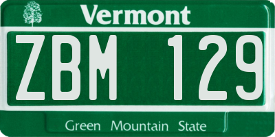 VT license plate ZBM129