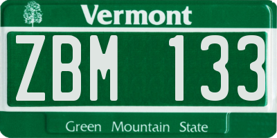 VT license plate ZBM133