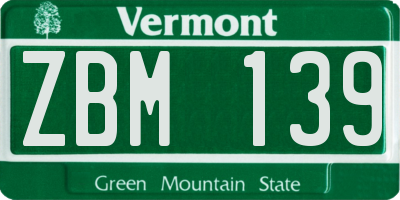 VT license plate ZBM139