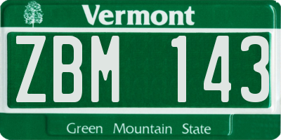 VT license plate ZBM143