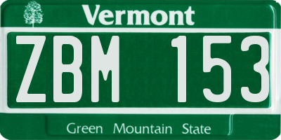 VT license plate ZBM153