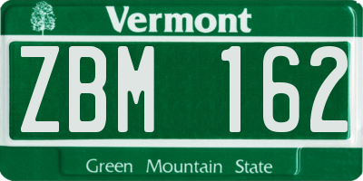 VT license plate ZBM162