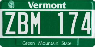 VT license plate ZBM174