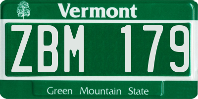 VT license plate ZBM179