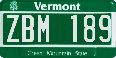 VT license plate ZBM189