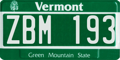VT license plate ZBM193
