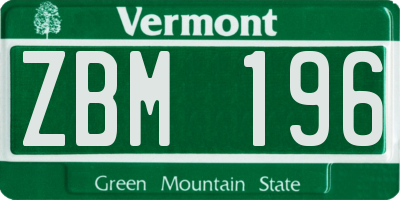 VT license plate ZBM196