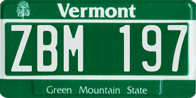 VT license plate ZBM197