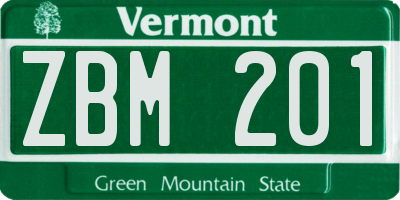 VT license plate ZBM201