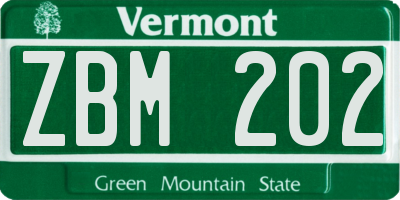 VT license plate ZBM202