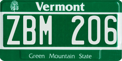 VT license plate ZBM206