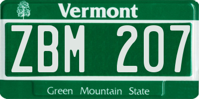 VT license plate ZBM207