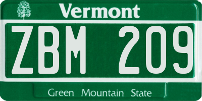 VT license plate ZBM209