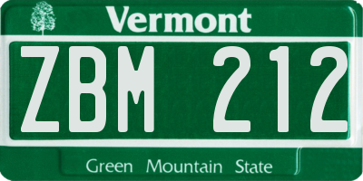 VT license plate ZBM212