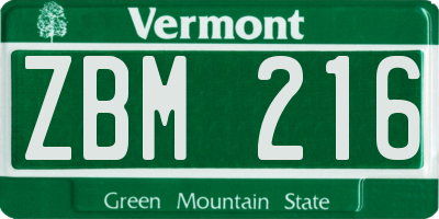 VT license plate ZBM216